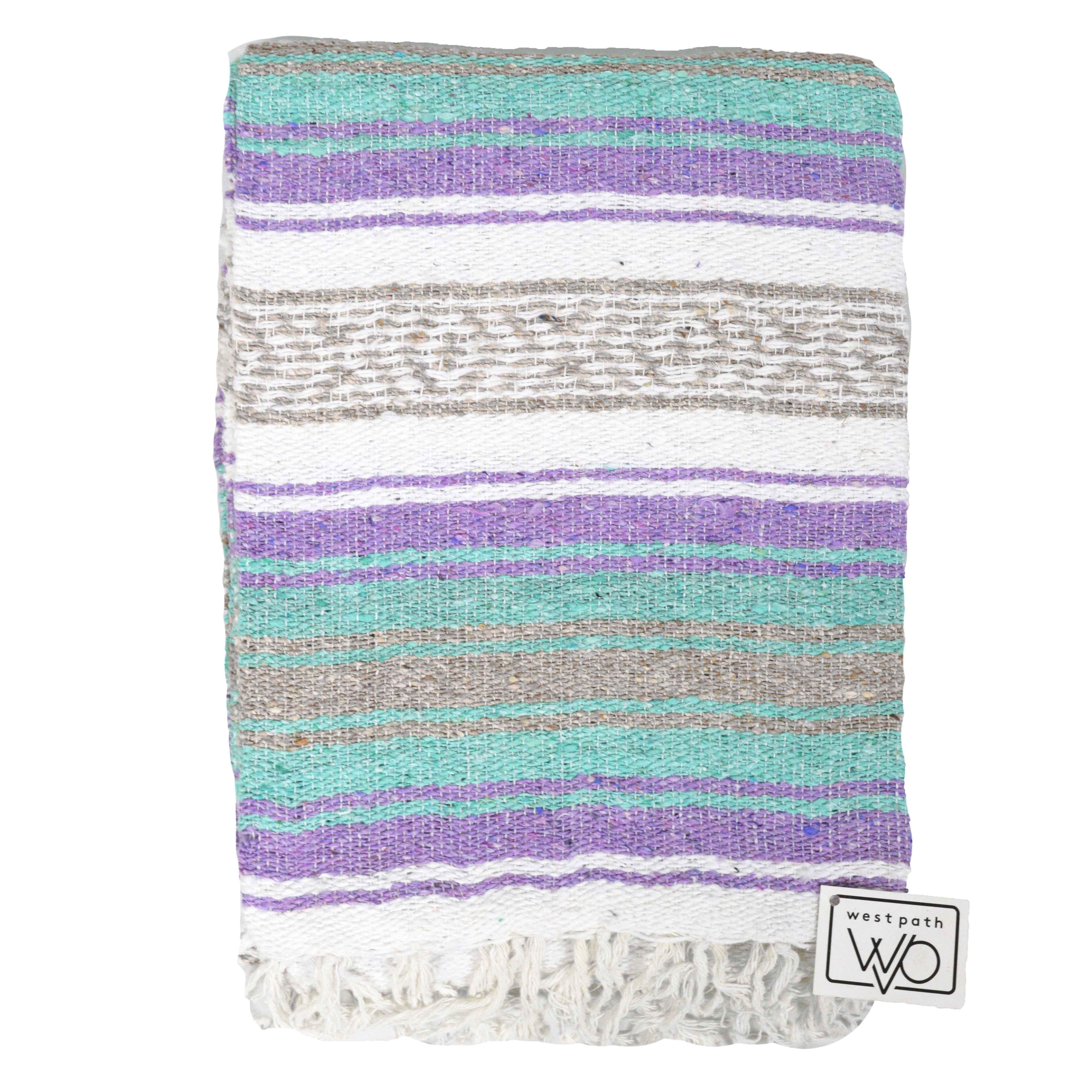 Seafoam Green & Pastel Purple Mexican Falsa Blanket - OVERLANDERS Outfitter