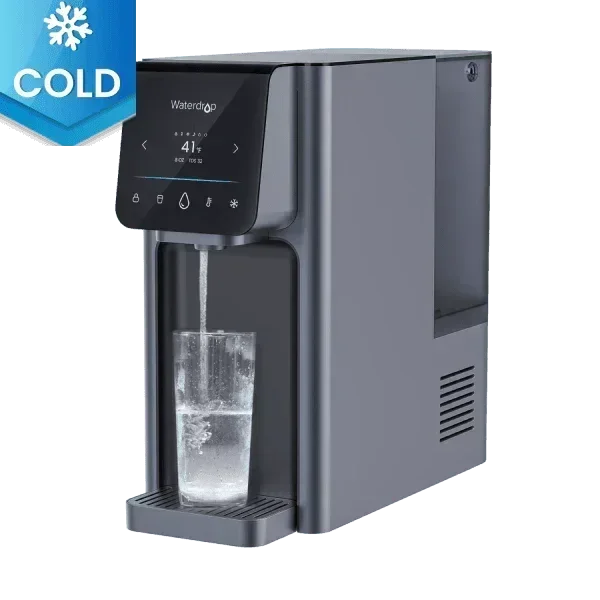 Green Vista Living Waterdrop reverse osmosis hot and cold water dispenser with sleek UI display and modern design