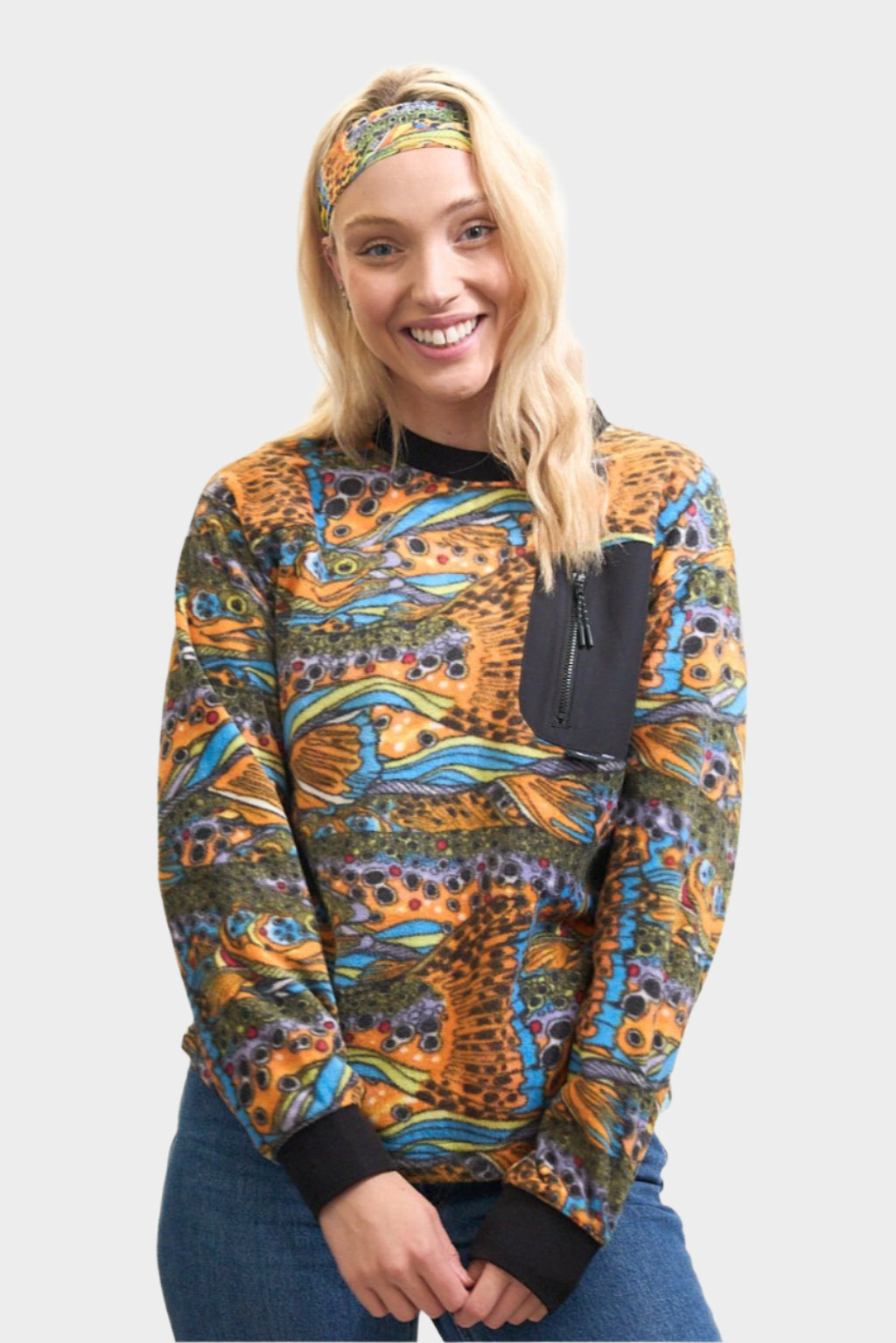 FisheWear Unbound brown fleece crew neck sweater with a soft, cozy fleece fabric and classic crew neckline.