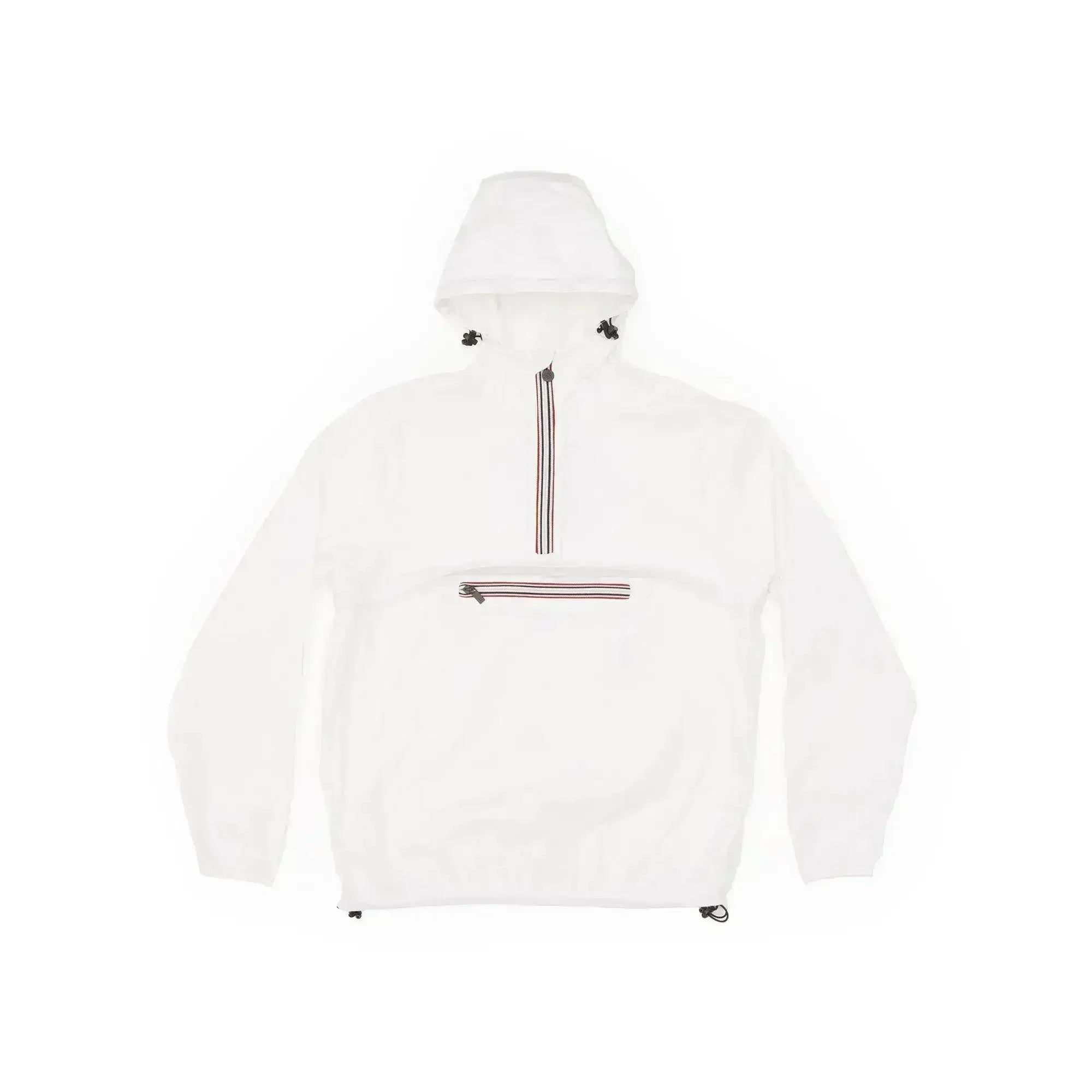 White Femstylo quarter zip packable rain jacket and windbreaker with a high collar and lightweight, water-resistant fabric.