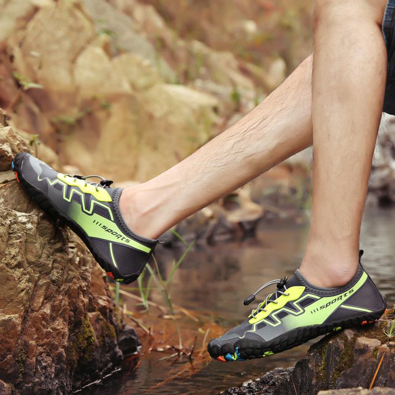 Unisex Stevvex Upstream Swimming Water Shoes for men, barefoot-style outdoor beach and river shoes with non-slip soles.