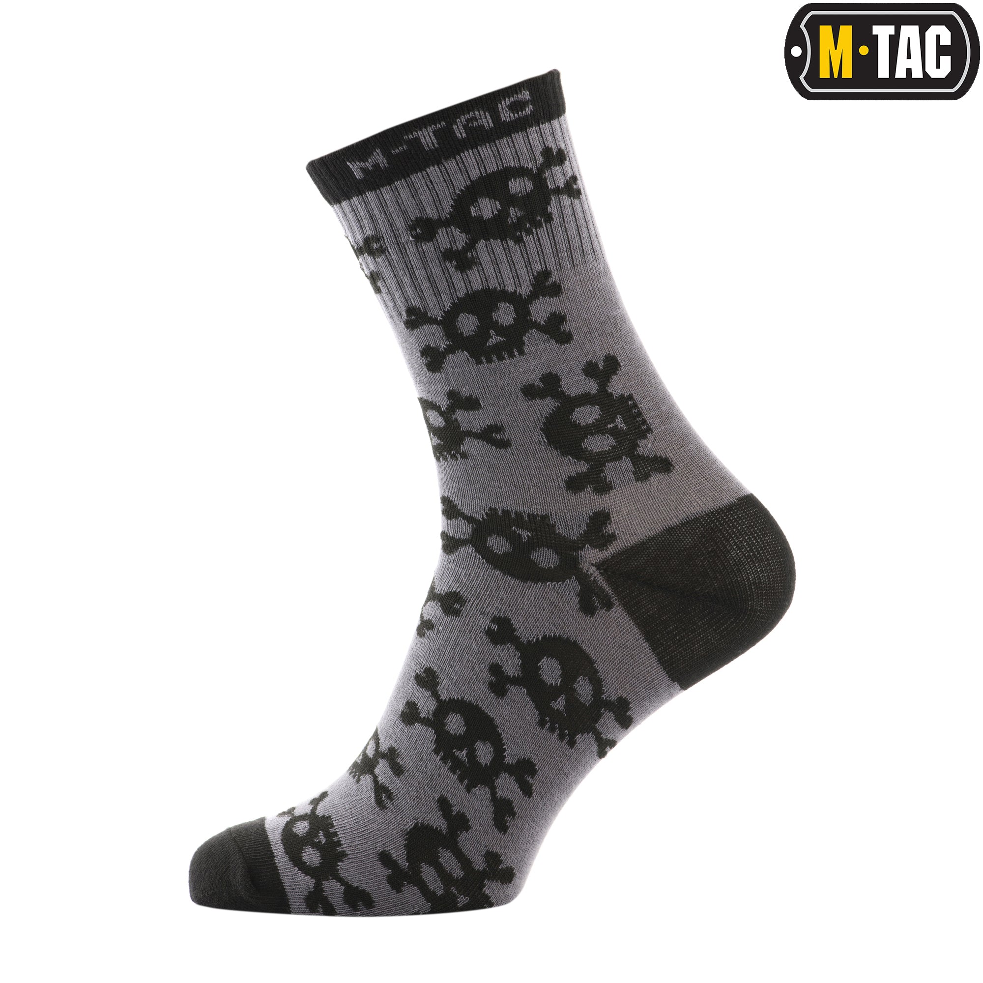 Lightweight M-Tac Mk.3 Pirate Skull mid-calf socks with skull design and tactical style, suitable for casual or outdoor wear.