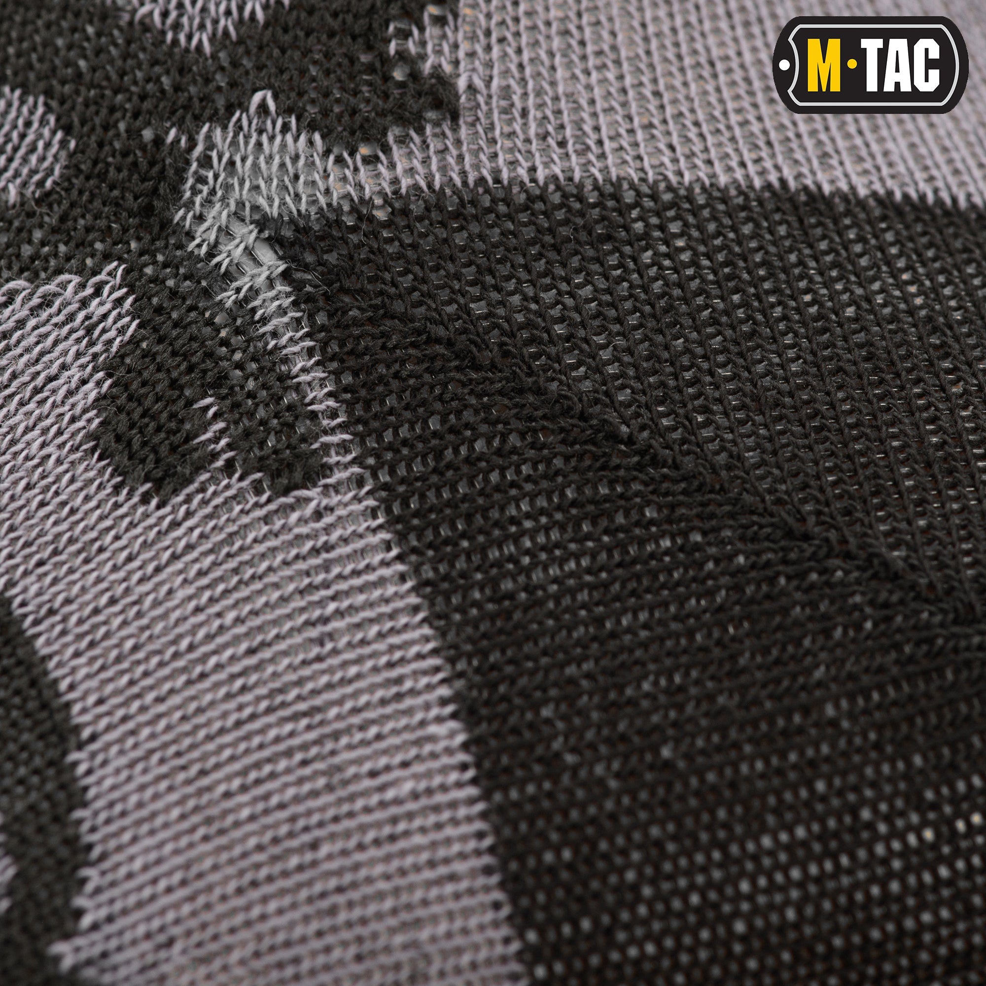 Lightweight M-Tac Mk.3 Pirate Skull mid-calf socks with black and gray camouflage pattern, featuring skull design on the top.