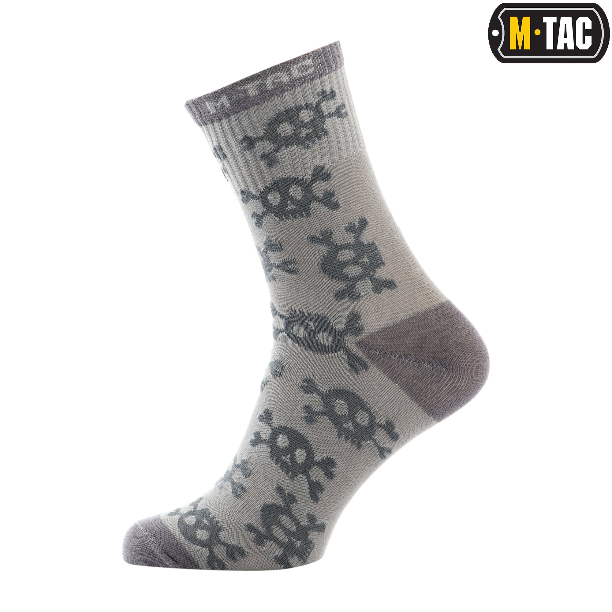 Lightweight M-Tac mid-calf socks featuring a pirate skull design, ideal for tactical or casual wear.