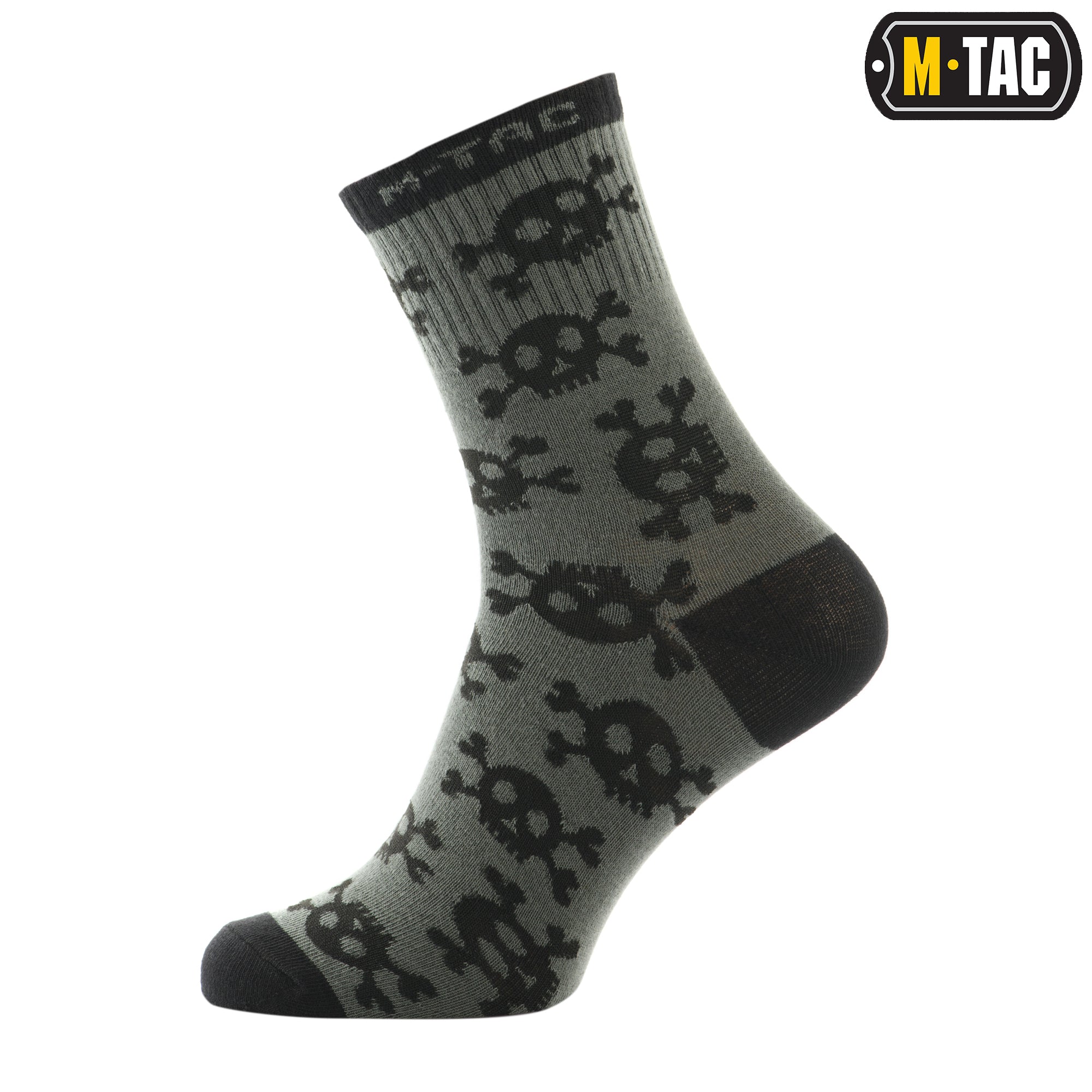 Lightweight M-Tac mid-calf socks featuring a pirate skull design, suitable for tactical or casual wear.