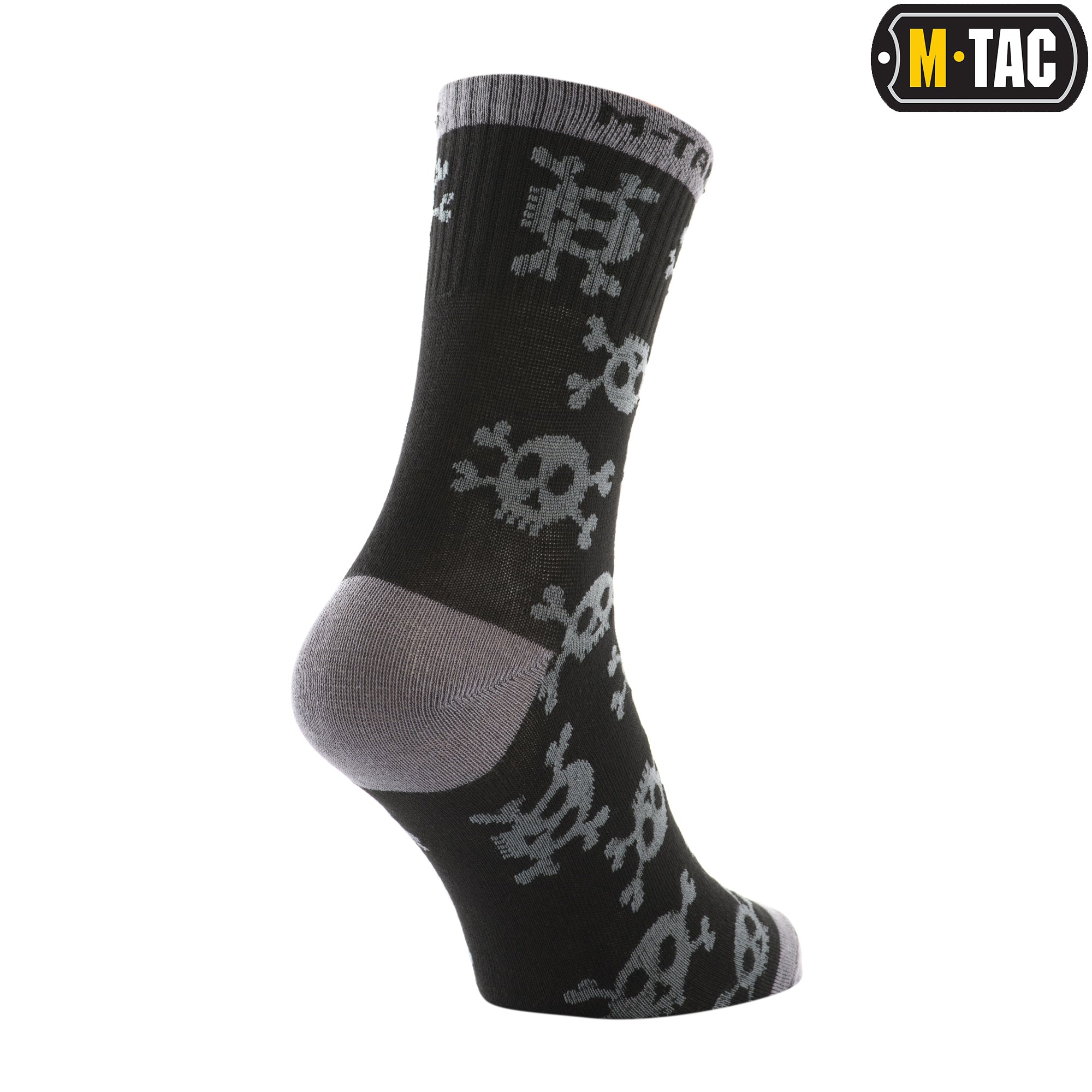 Lightweight M-Tac Mk.3 Pirate Skull mid-calf socks featuring a bold skull design on black fabric.