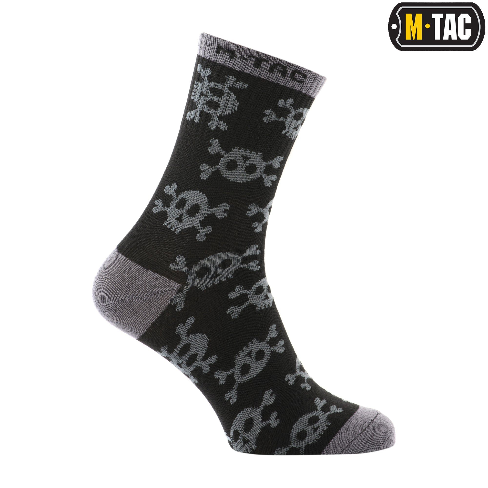 Lightweight M-Tac Mk.3 Pirate Skull mid-calf socks with skull and crossbones design, black and white camouflage pattern.