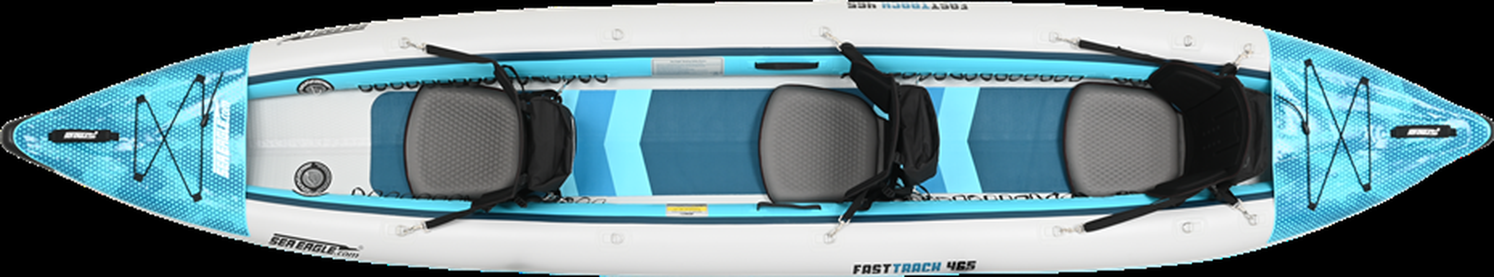 Backcountry Sportsman 465ft FastTrack V-bottom 3-person boat on water, showcasing sleek design and spacious interior.