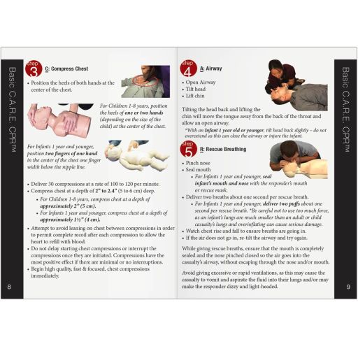 Urgent First Aid Guide with CPR and AED, 52 pages, first aid tools book showing first aid tips and emergency response information.