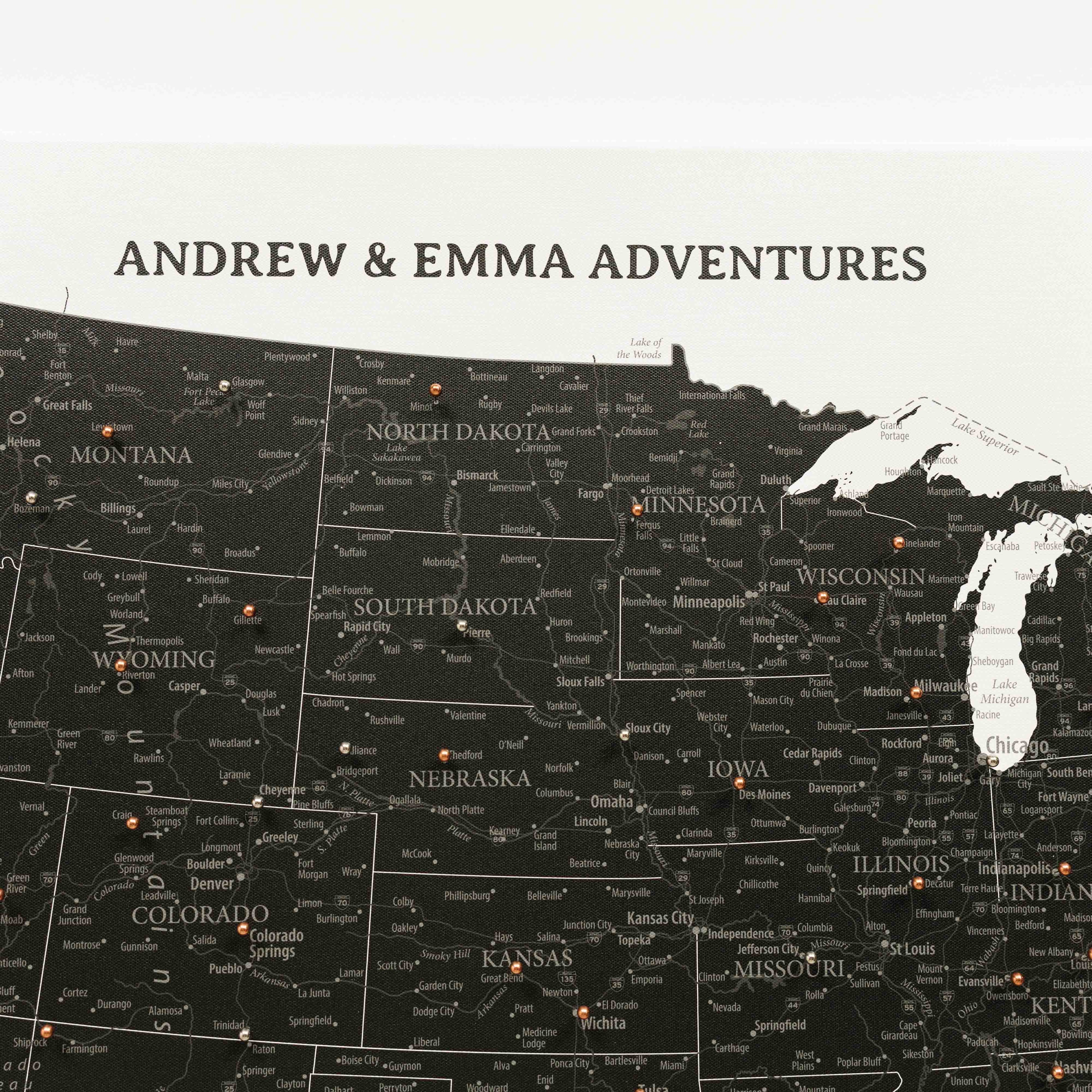 Wooden Canvas USA Map - Onyx