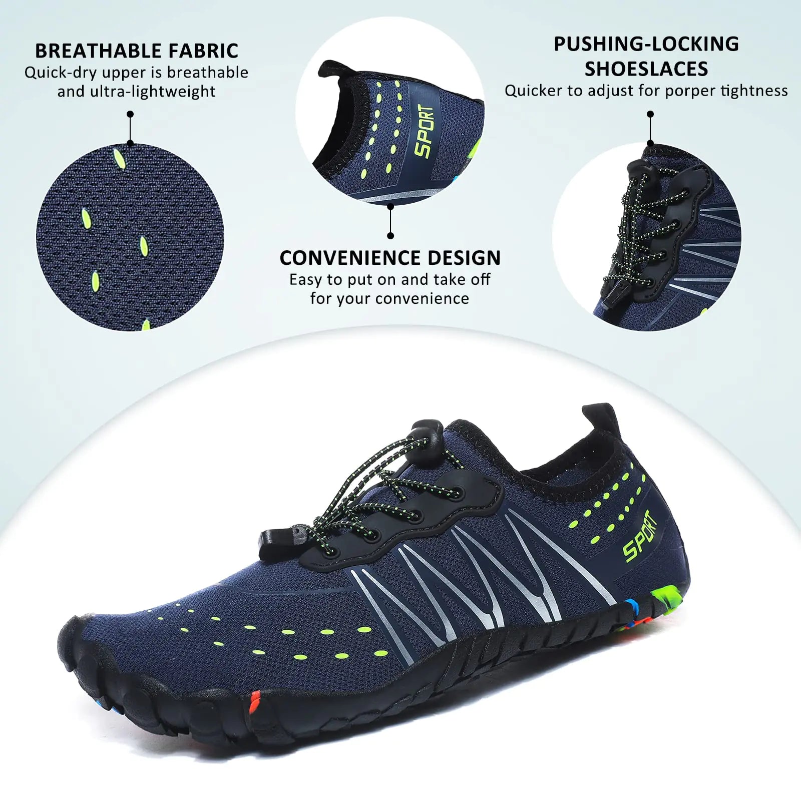 ziitop Water Shoes for Men Women Beach Barefoot Swim Rock Climbing Pool Shoes Socks, Anti-Slip Breathable Quick Dry Lightweight Slip-on, Outdoor Sport Hiking Walking Boating Fishing Diving Surfing 10.5 Women/9.5 Men Blue - OVERLANDERS Outfitter