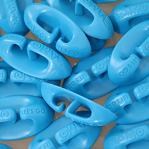 Blue Vamo Life deck anchor bulk pack with 25 units and 3M adhesive stickers, ideal for securing outdoor deck accessories.