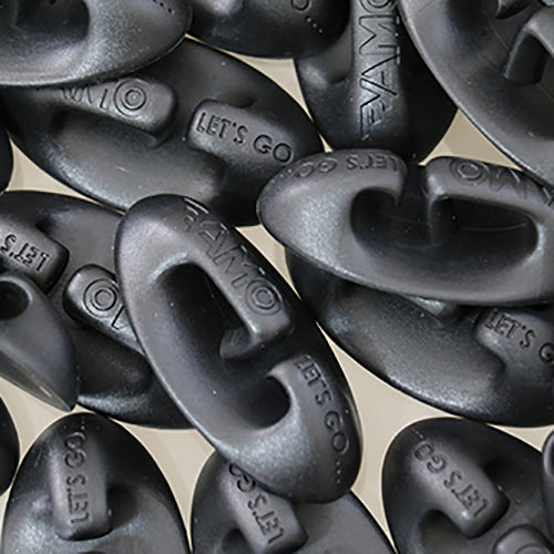 Black Vamo Life deck anchors with 3M adhesive stickers, bulk pack of 25 units for secure outdoor deck attachment.