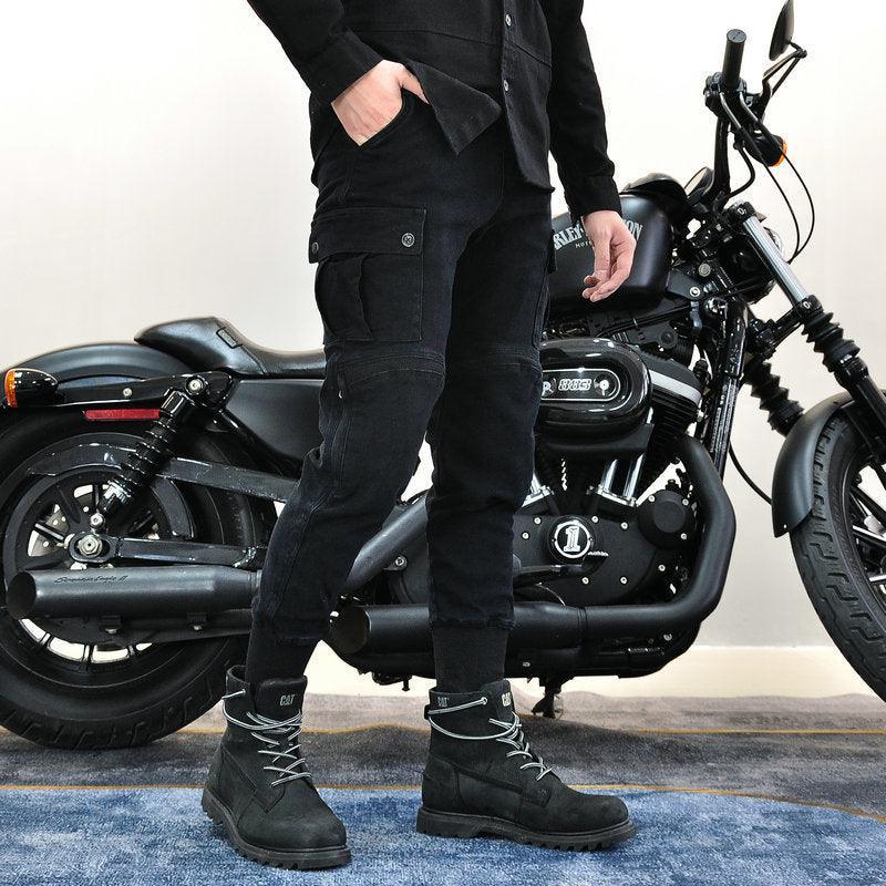 Men's VOLERO™ Kevlar cargo-style motorcycle pants with reinforced knee pads, durable fabric, and multiple cargo pockets for riding comfort.