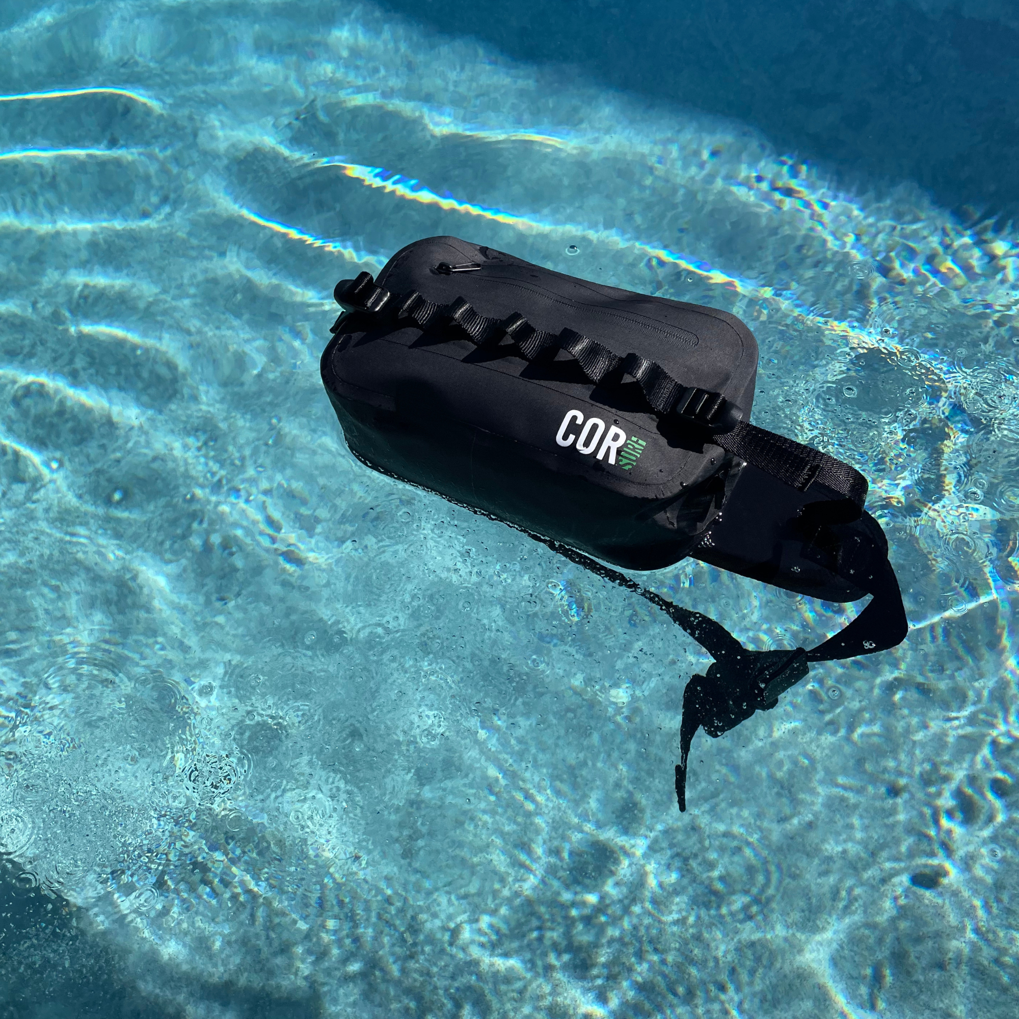 Cor Surf waterproof waist pack fanny pack with 2.5L capacity, featuring a durable black waterproof design and adjustable strap.