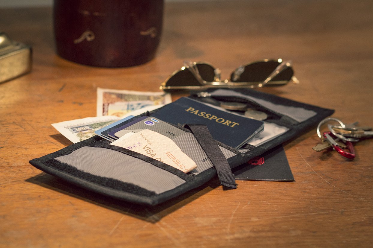 GrandTrunk passport wallet from Travel Essentials collection, featuring multiple card slots and secure currency compartments.
