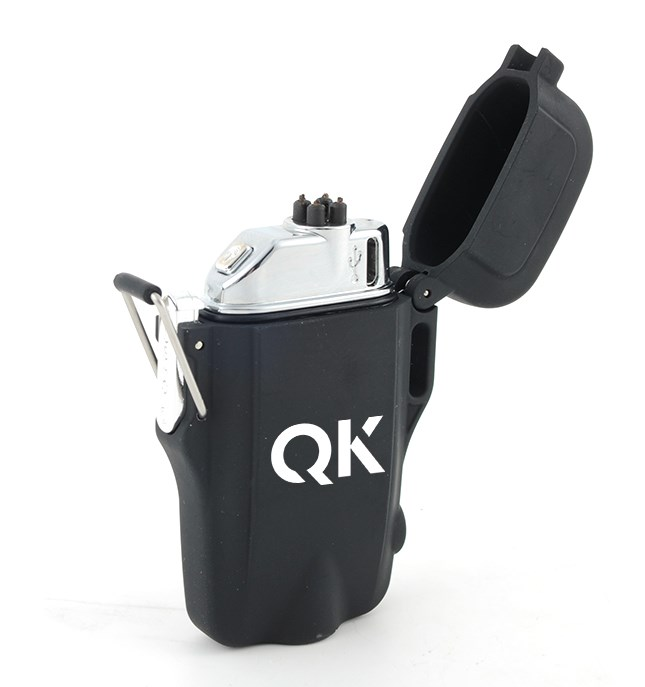 Waterproof and windproof plasma lighter with USB recharge, built-in flashlight, from quakekits.com in a sleek, durable design.