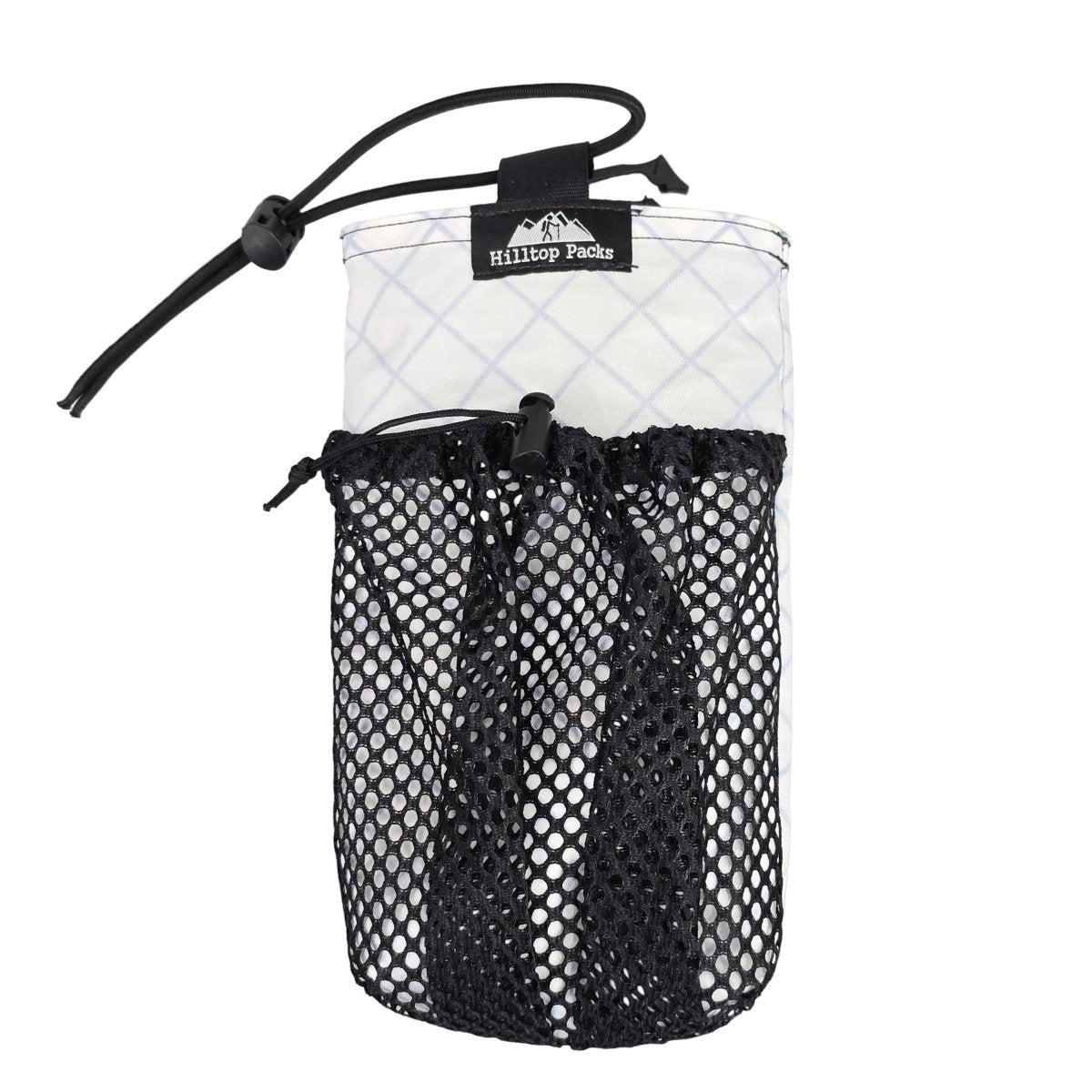 Hilltop Packs water bottle pouch with shoulder strap mount, showcasing durable fabric and adjustable strap for convenience.