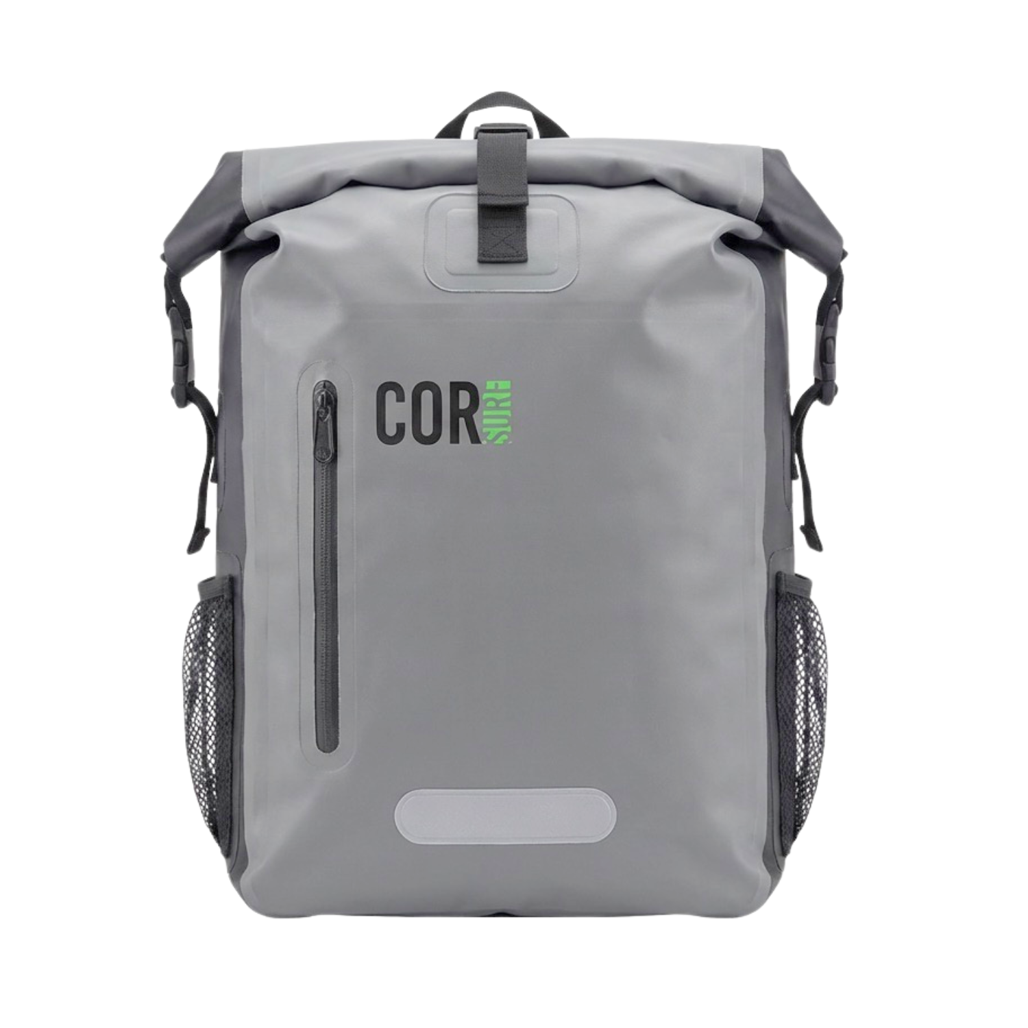 Gray COR Surf 25L waterproof dry backpack with adjustable straps, designed for kayaking and outdoor adventures.