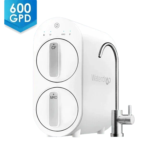 Green Vista Living Waterdrop G2P600 reverse osmosis water filtration system for home use, shown in the product image.