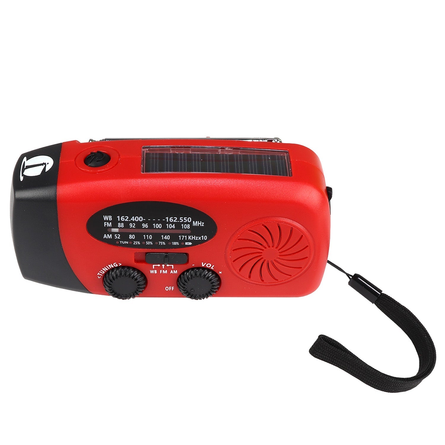4-in-1 Dynamo NOAA radio and flashlight with hand crank, featuring AM/FM and weather band capabilities.