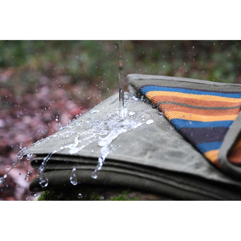 West Path waxed canvas camping blanket, outdoor throw blanket with rugged texture, ideal for bushcraft and outdoor activities.