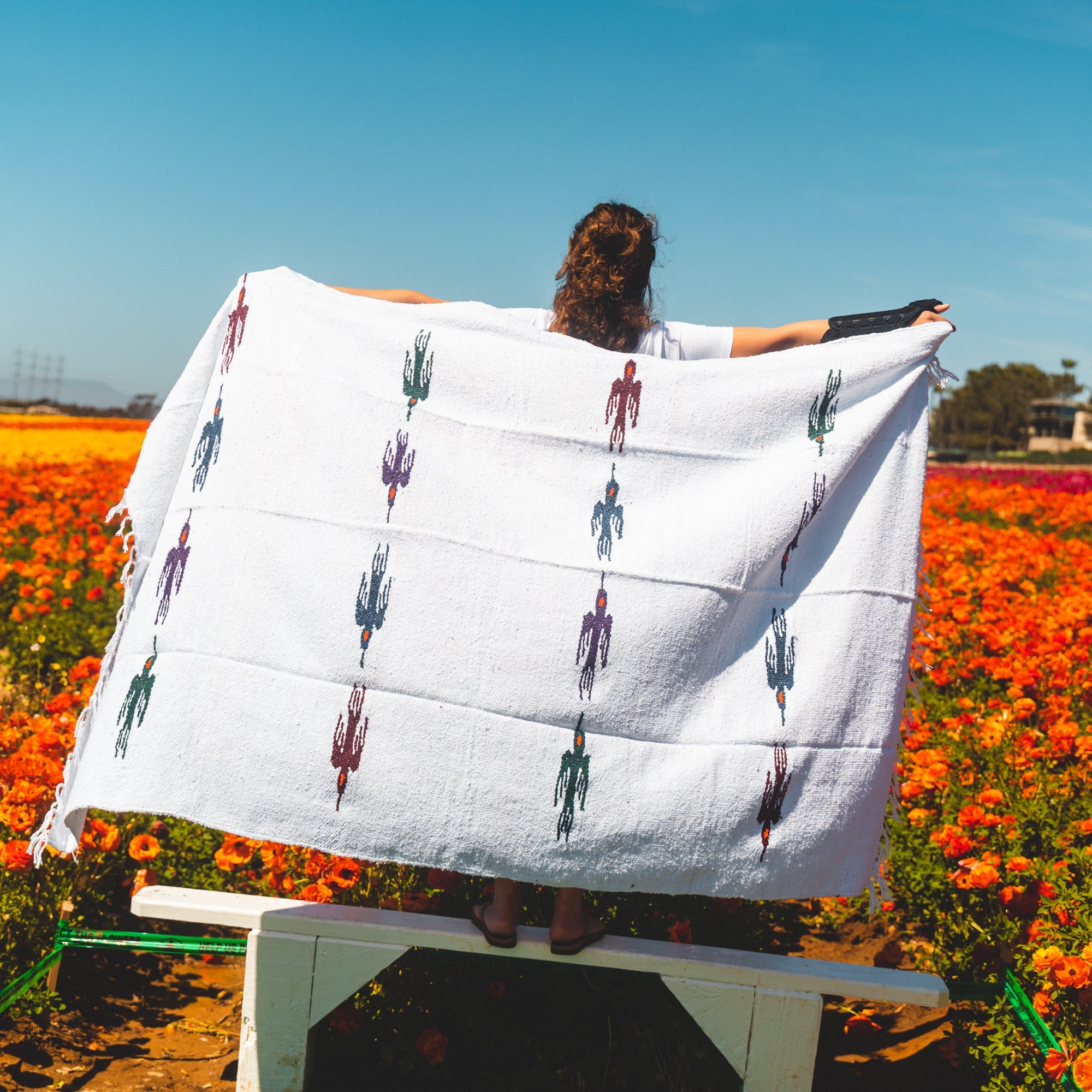 Namaste White Baja Thunderbird Yoga Blanket - OVERLANDERS Outfitter