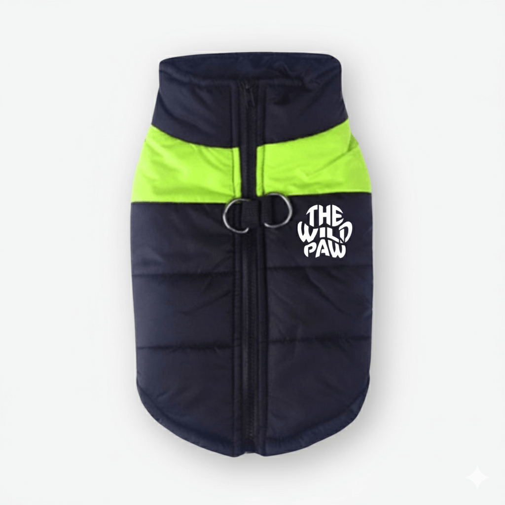Yellow Wilderness Shield vest coat by The Wild Paw, featuring a protective design and bright LED lighting for outdoor safety.