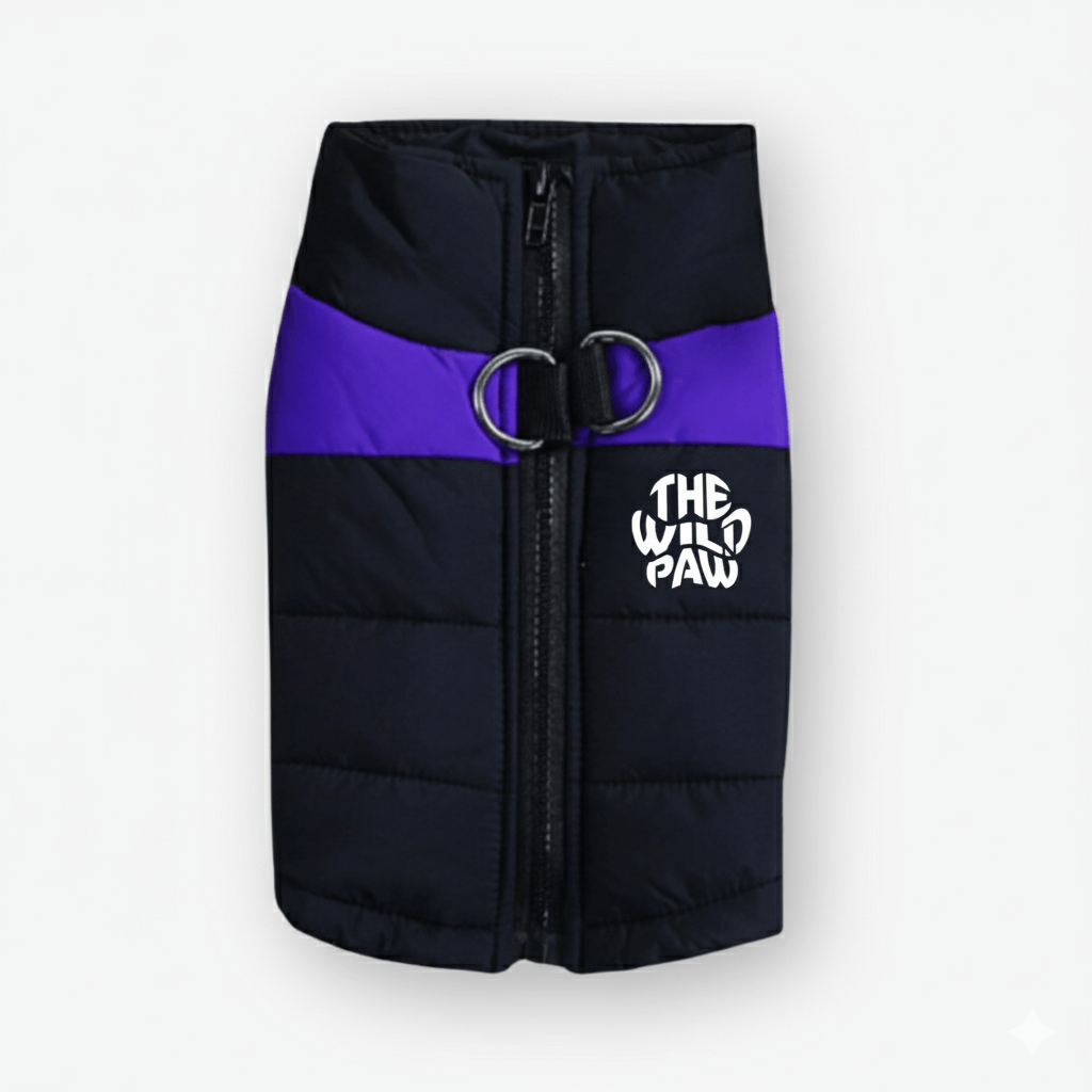 Purple Wilderness Shield Vest coat by The Wild Paw, featuring durable fabric and tactical design for outdoor adventures.