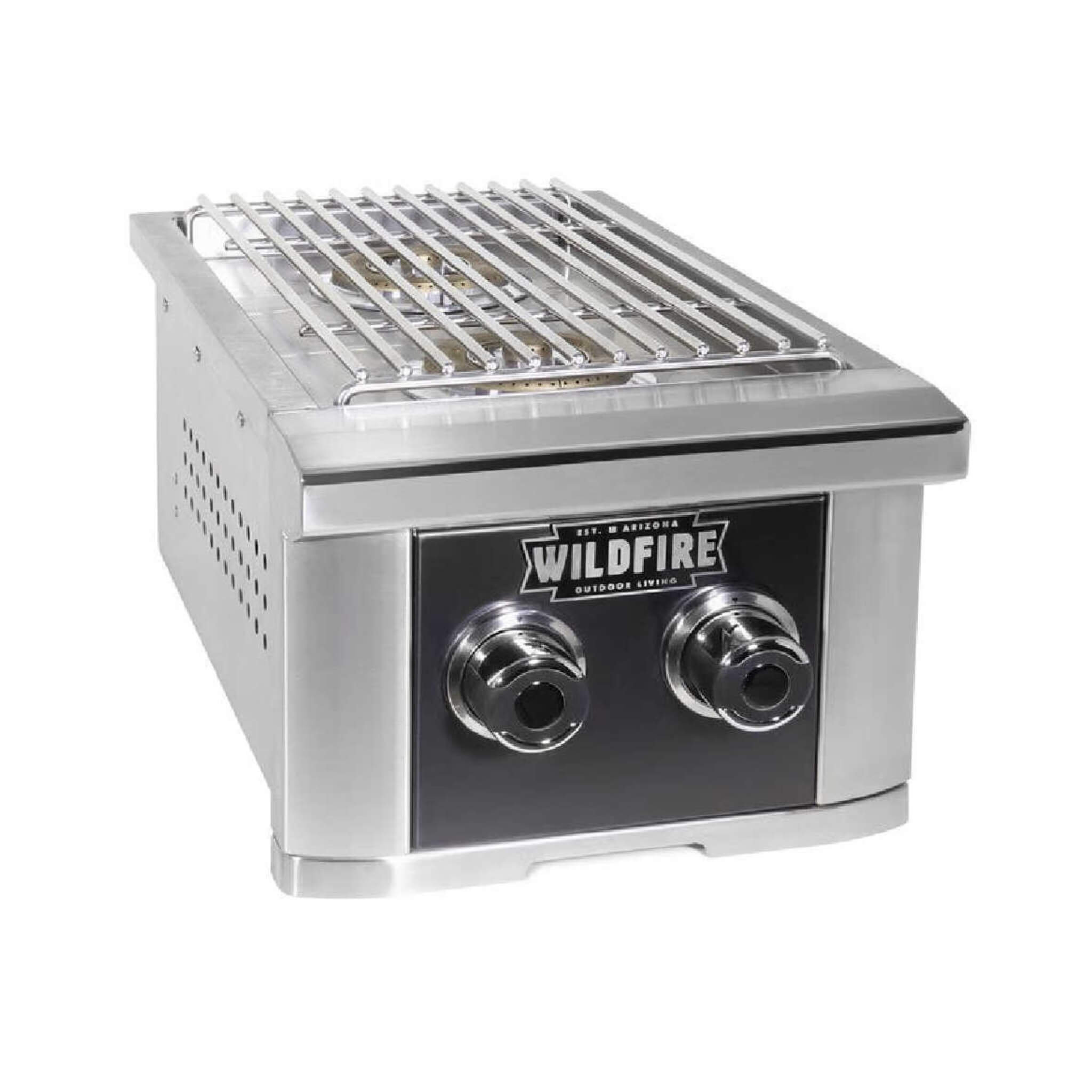 Right view of Wildfire Ranch Pro 14-Inch stainless steel double side burner for outdoor grills by SAKSBY WHOLESALE.