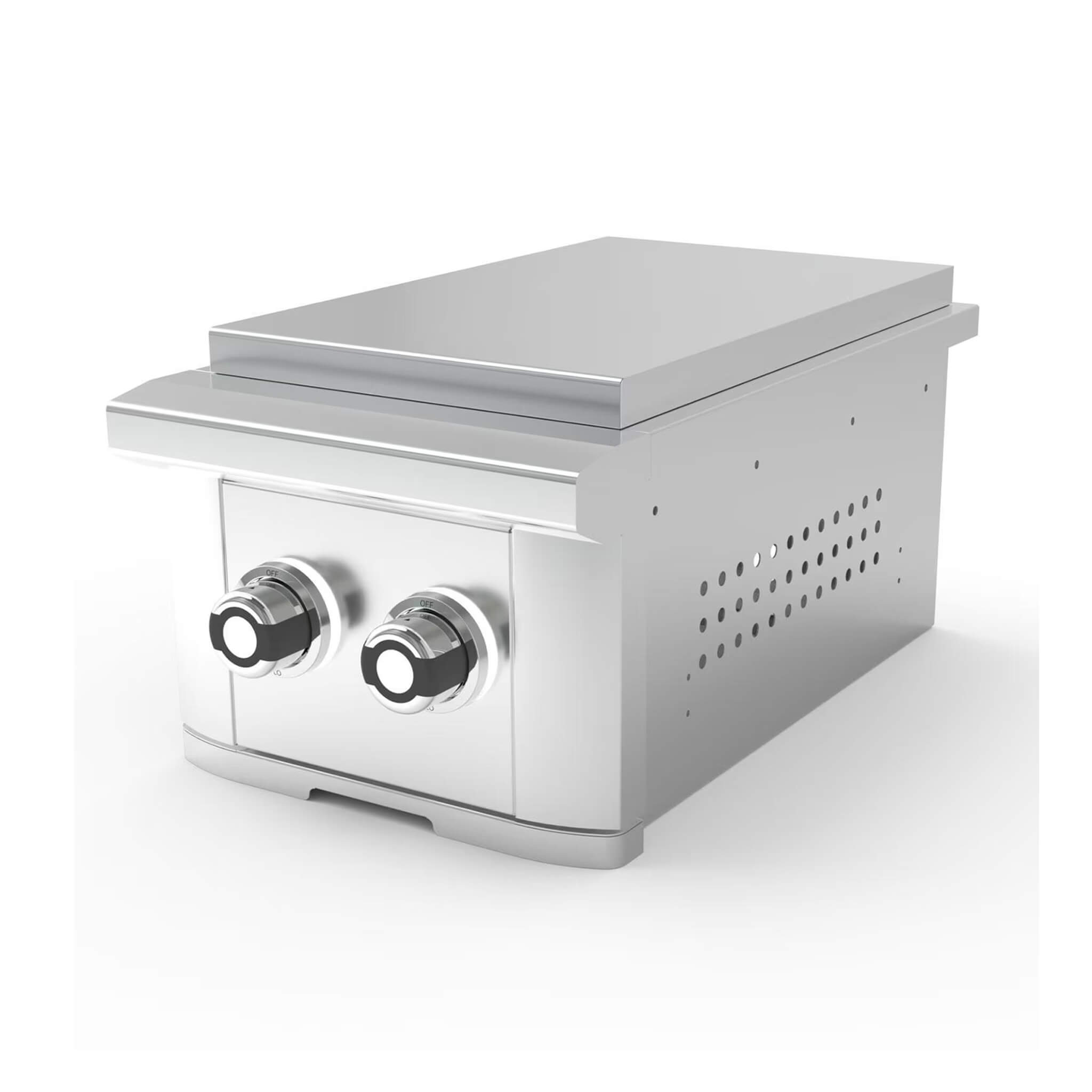 Wildfire Ranch Pro 14-Inch stainless steel double side burner from SAKSBY WHOLESALE, showcasing front-left view.