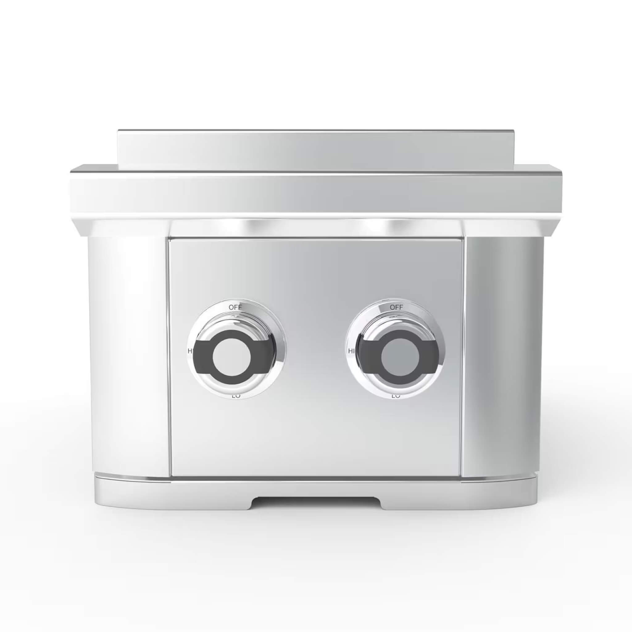 Wildfire Ranch Pro 14-Inch stainless steel double side burner for outdoor grilling, featuring a sleek design and durable finish.