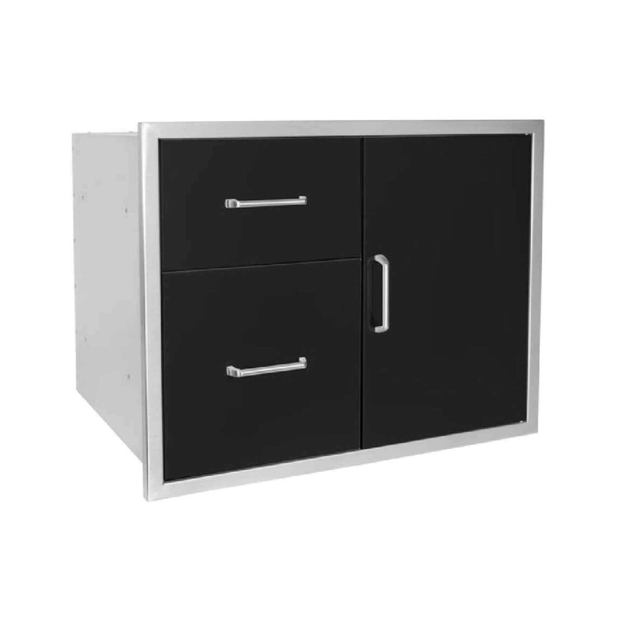 Wildfire Outdoor Living stainless steel door and drawer combo for outdoor grill, shown from the front right view.