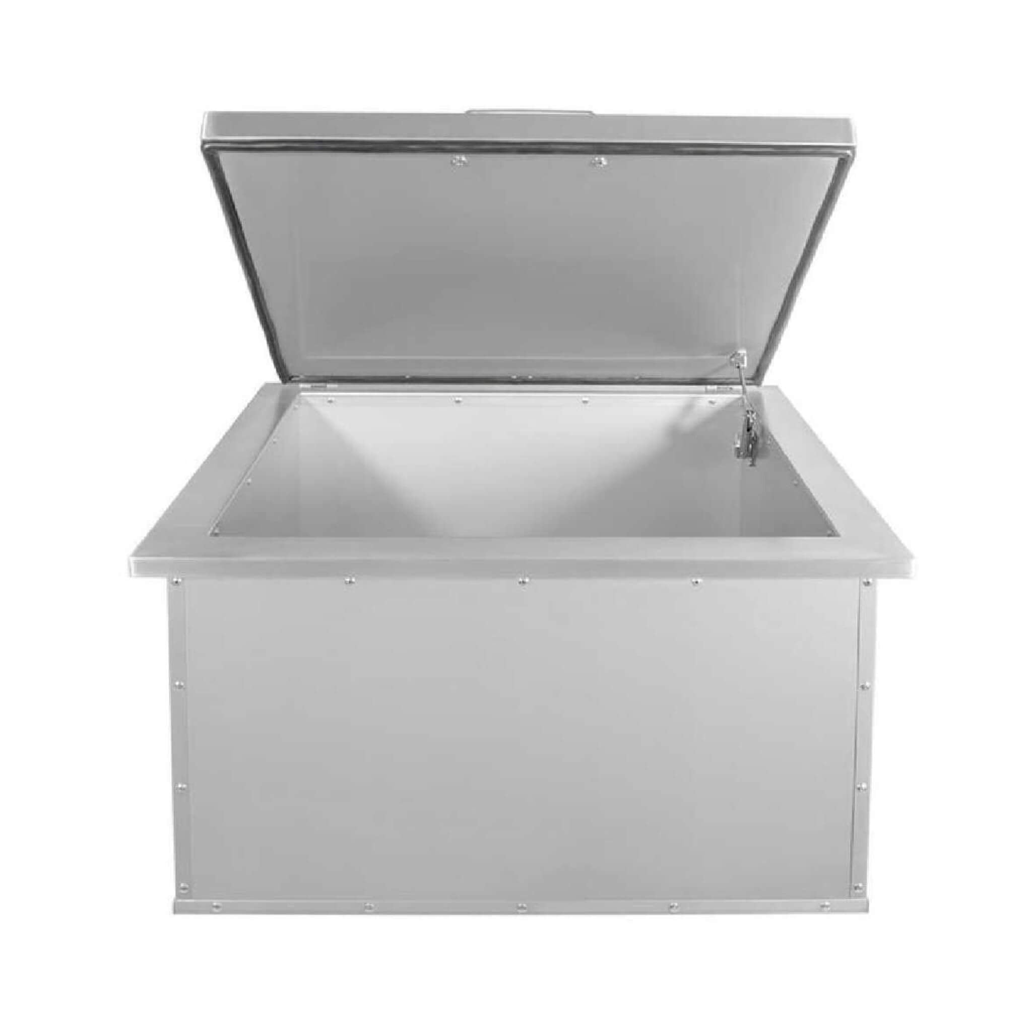 Wildfire Outdoor Living ice chest with open door, showcasing interior capacity and durable design by SAKSBY WHOLESALE.