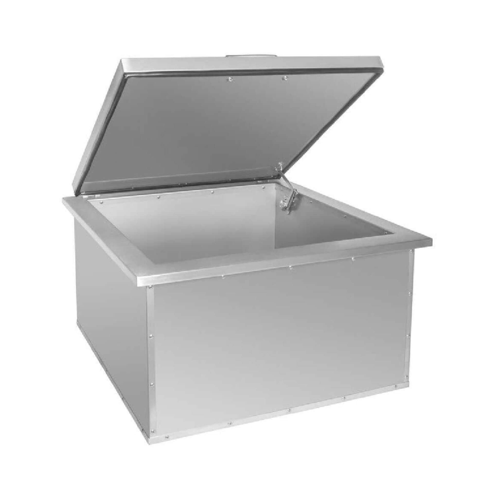 Wildfire Outdoor Living ice chest with open door, showcasing interior space and sturdy design. Model SAK32751.