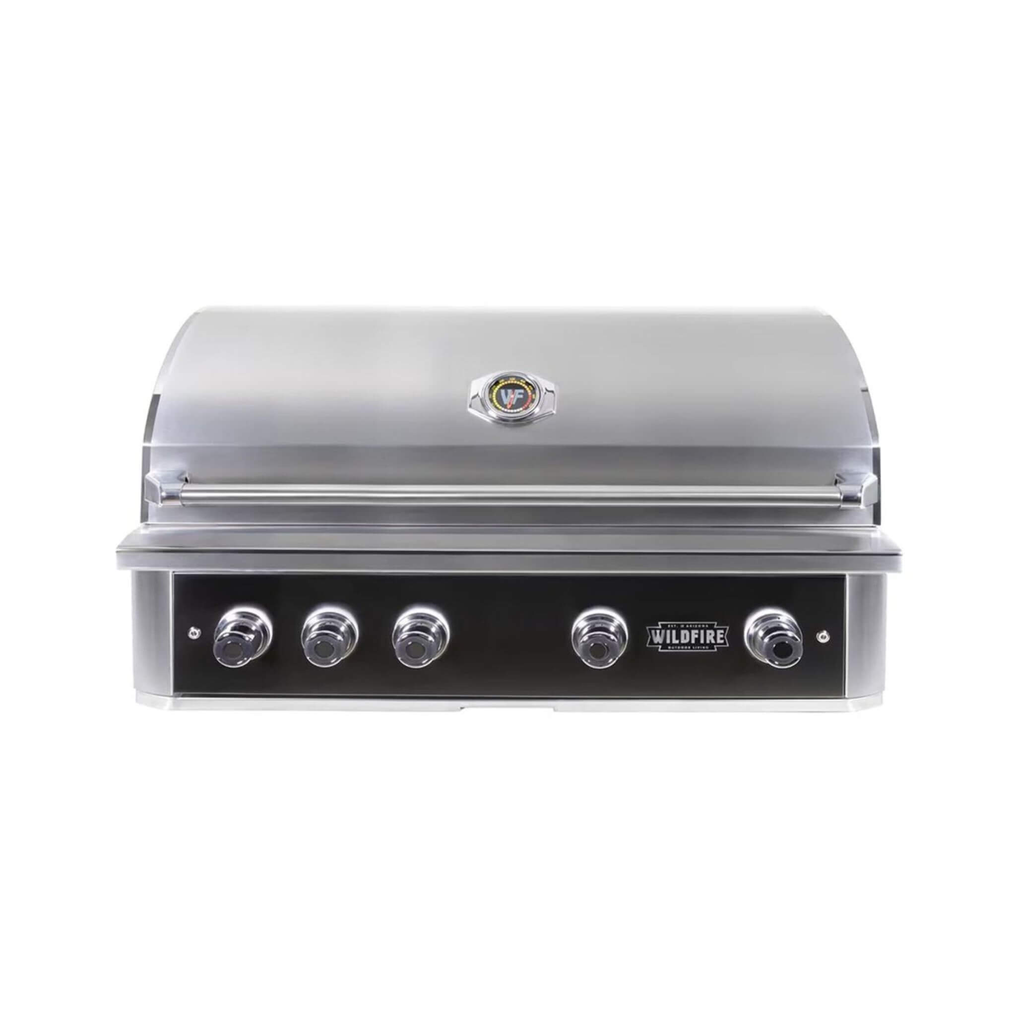 Wildfire Ranch Pro 42-Inch Stainless Steel Grill featuring sleek design and natural gas capability, ideal for outdoor cooking.