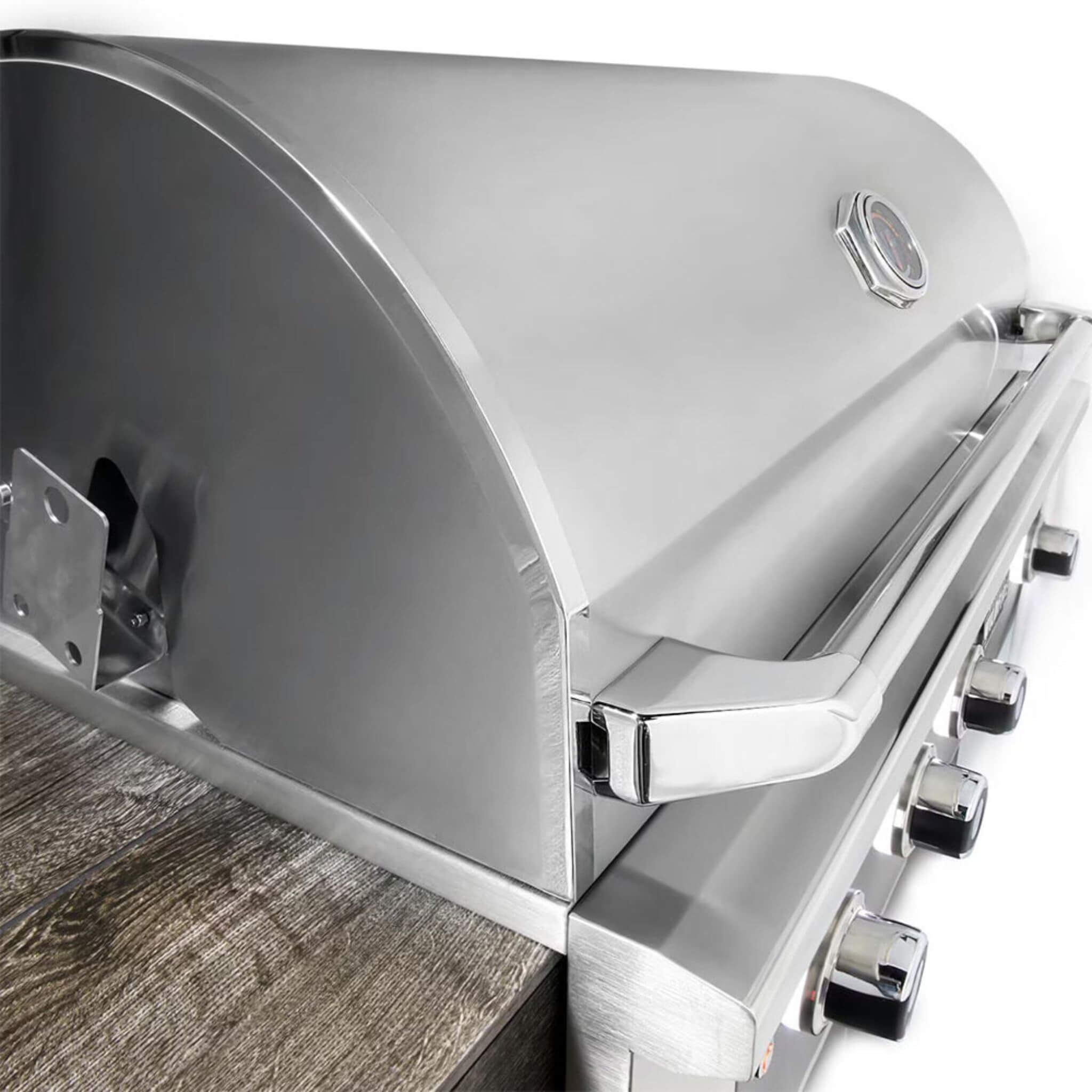 Wildfire Ranch Pro 42-Inch stainless steel outdoor grill showcasing its sleek lid and durable design.