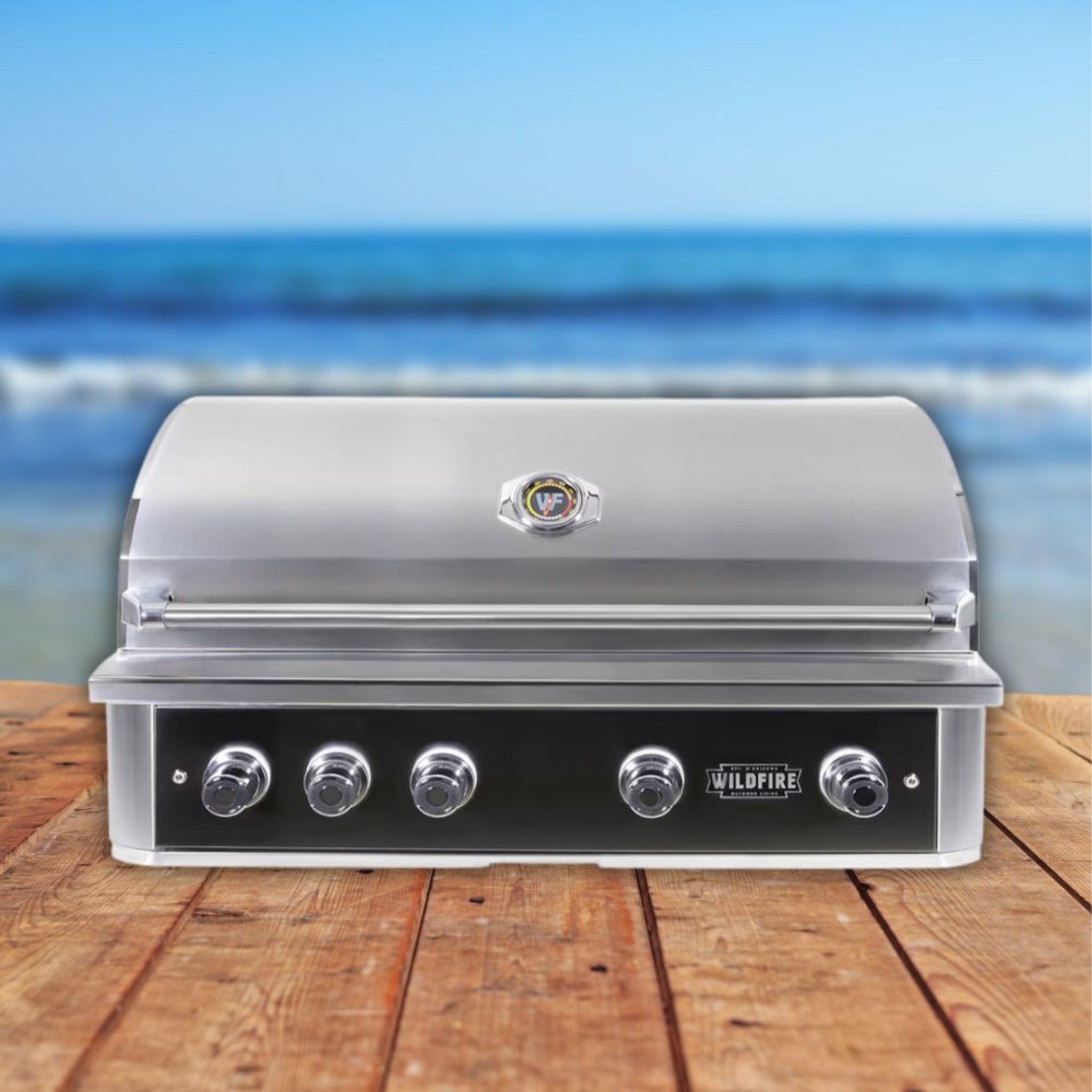 42-inch Wildfire Ranch Pro stainless steel propane grill, showcasing its sleek design and multiple cooking zones.