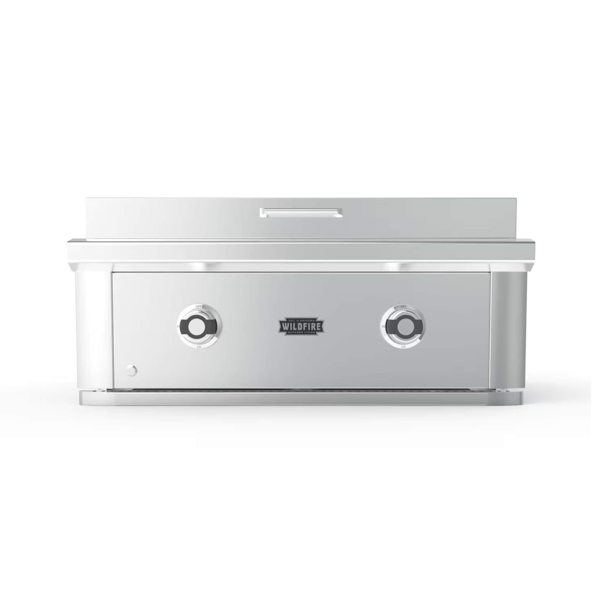 Wildfire Ranch Pro 30-Inch stainless steel griddle with propane, showcasing a sleek front view and durable design.