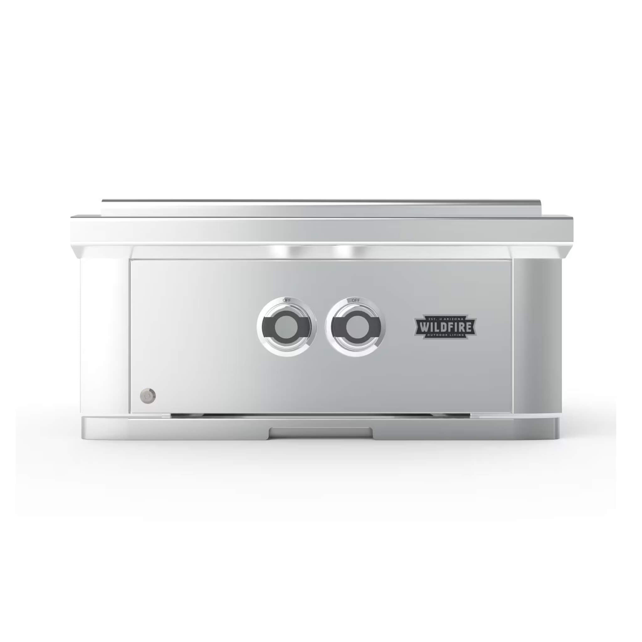 Wildfire Ranch Pro 24-Inch Stainless Steel Power Burner by SAKSBY WHOLESALE, showcasing a sleek front view in silver.