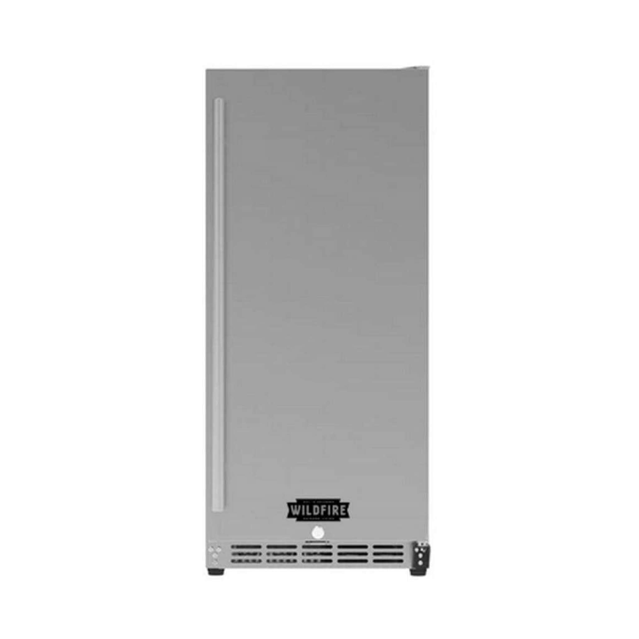 Wildfire stainless steel outdoor fridge with 5.3 cubic feet capacity, front view showcasing sleek design and functionality.