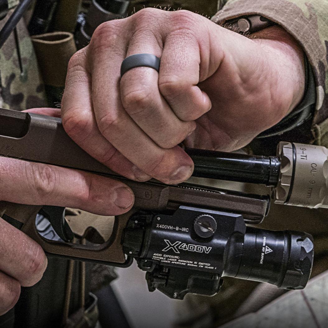 HCC Tactical X400VH Vampire weapon light for illumination and marking, showcasing its sleek design and powerful beam.