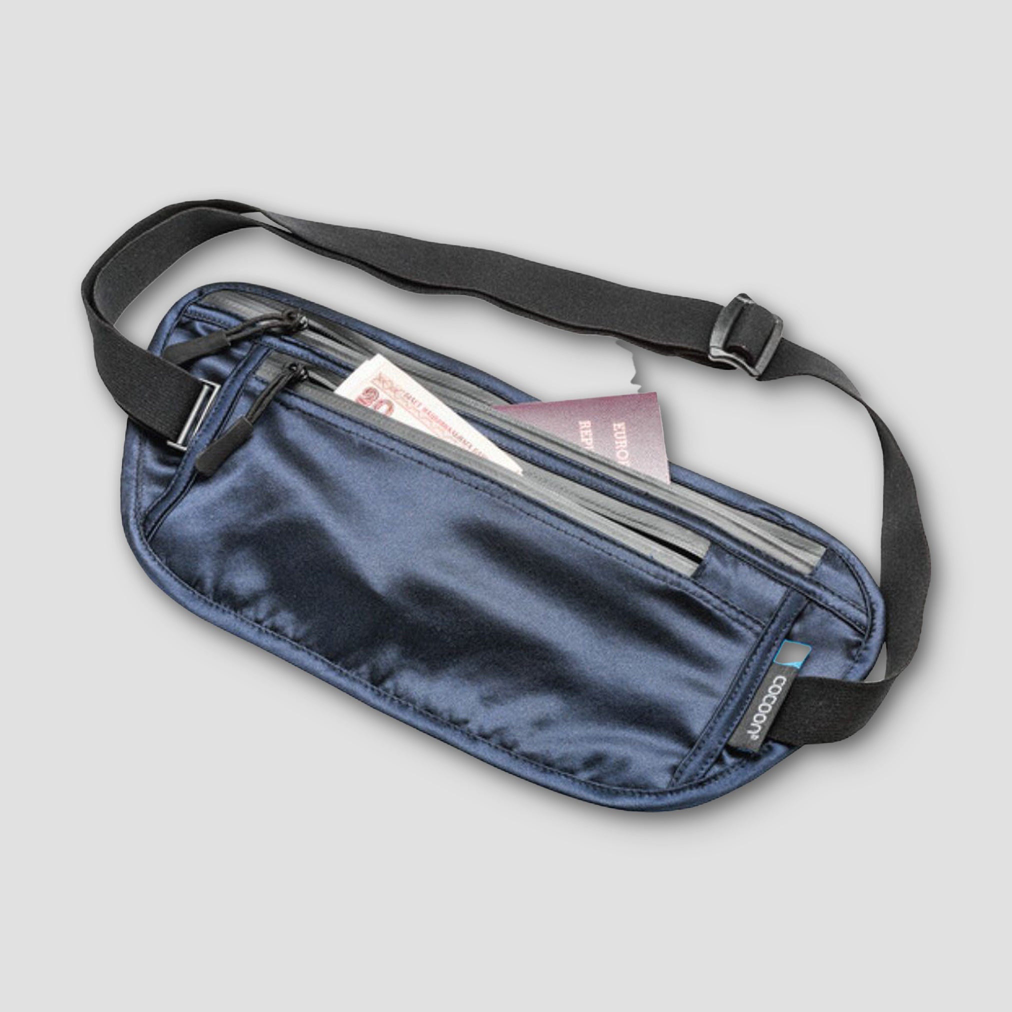 Cocoon Monsoon Silk waist wallet with sleek design and secure zipper, ideal for carrying essentials discreetly.